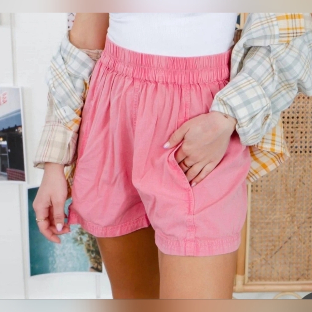 Free People Get Free Poplin Shorts Women’s Small Pull On Pink Cotton Viscose